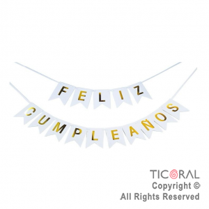 BANDERIN FELIZ CUMPLEA�OS PARTY BLANCO CON STAMPING x 1